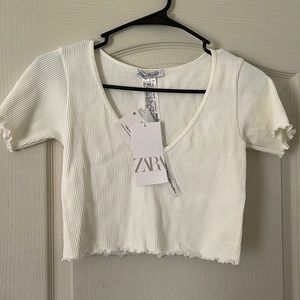 Zara Short Sleeve Cropped White Blouse